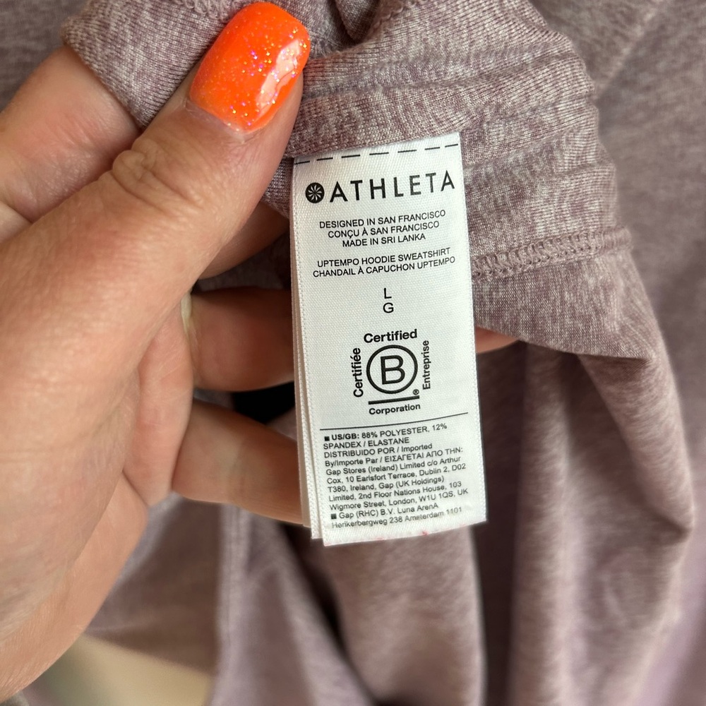 Athleta Uptempo Hoodie Sweatshirt SZ Large  color : Agate‎ Purple/ Shark Grey - Picture 5 of 7